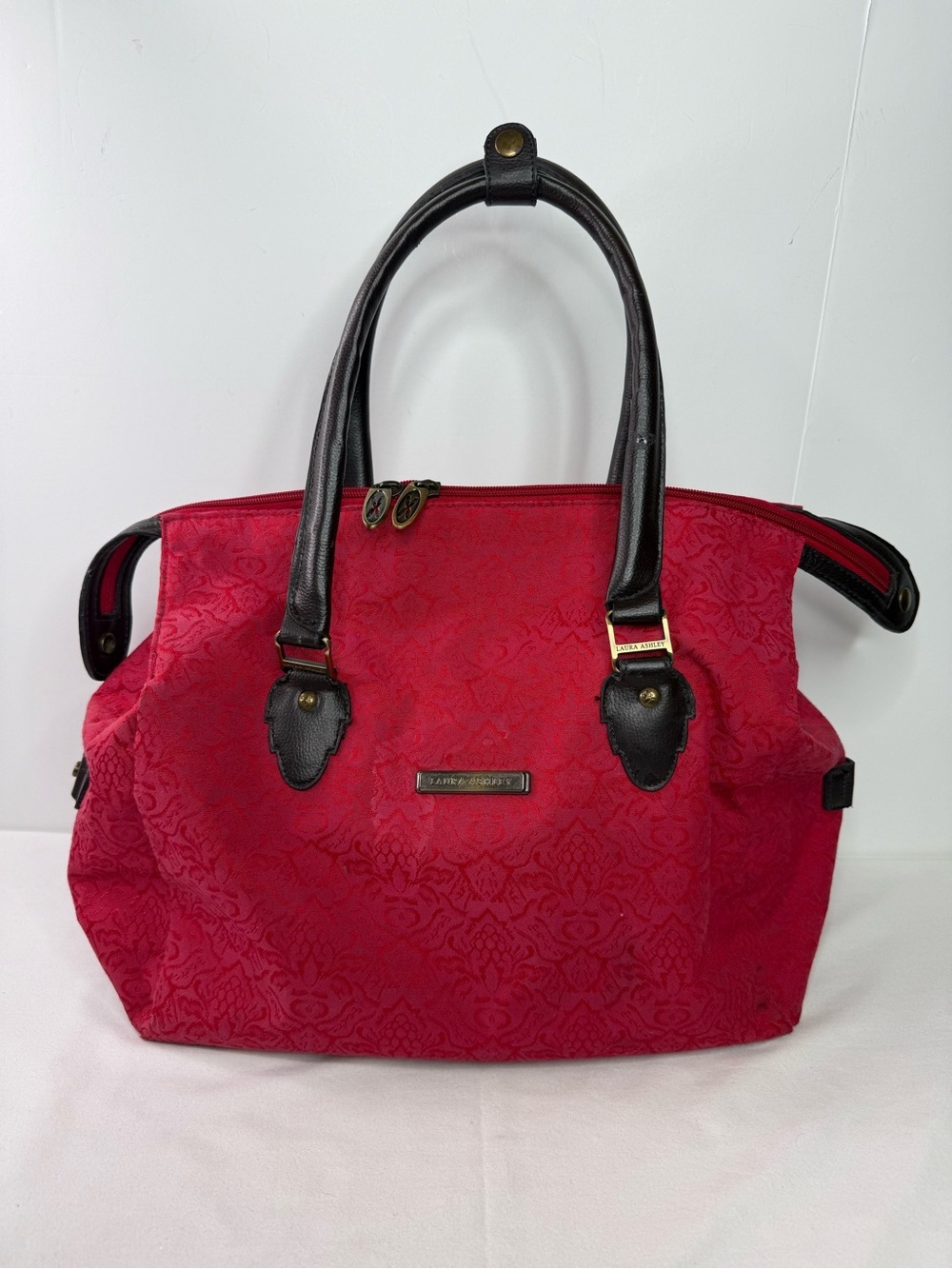 Laura Ashley Red Jacquard Carpet Bag Style Tote Bag